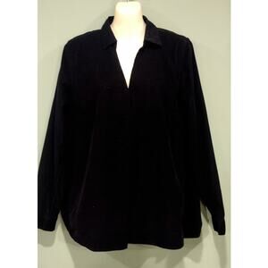 J Jill Long Sleeve Pullover Corduroy Flared Shirt with Front Pleat, Black, Sz S
